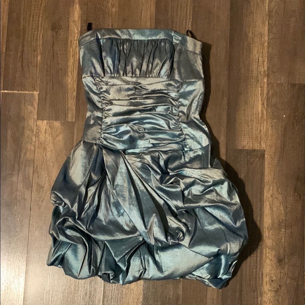 Elegant Metallic Blue Strapless Dress